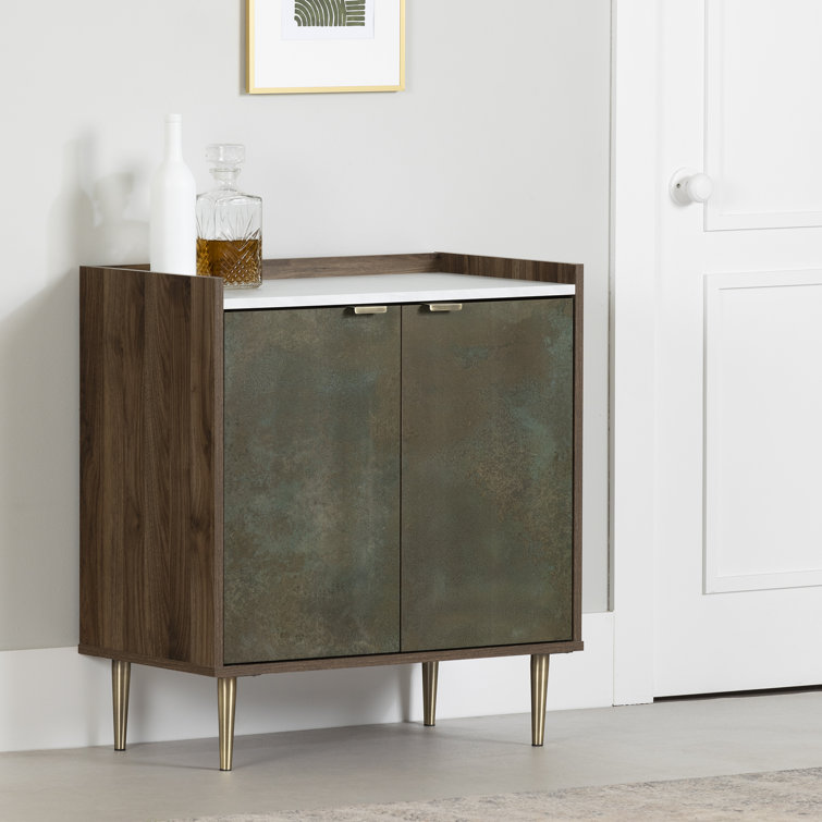 Natural Walnut and Oxide Brown Adjustable Shelf Cabinet