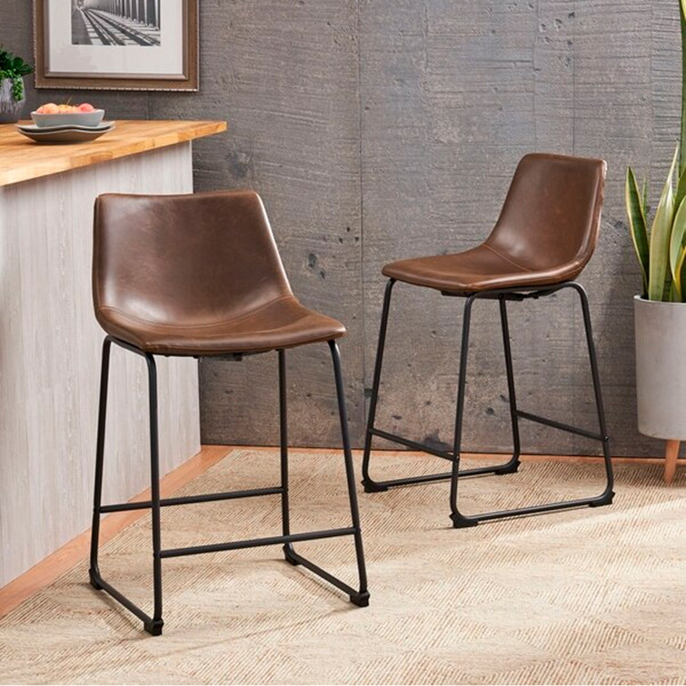 Modern 26" Brown Faux Leather Counter Stool with Metal Legs