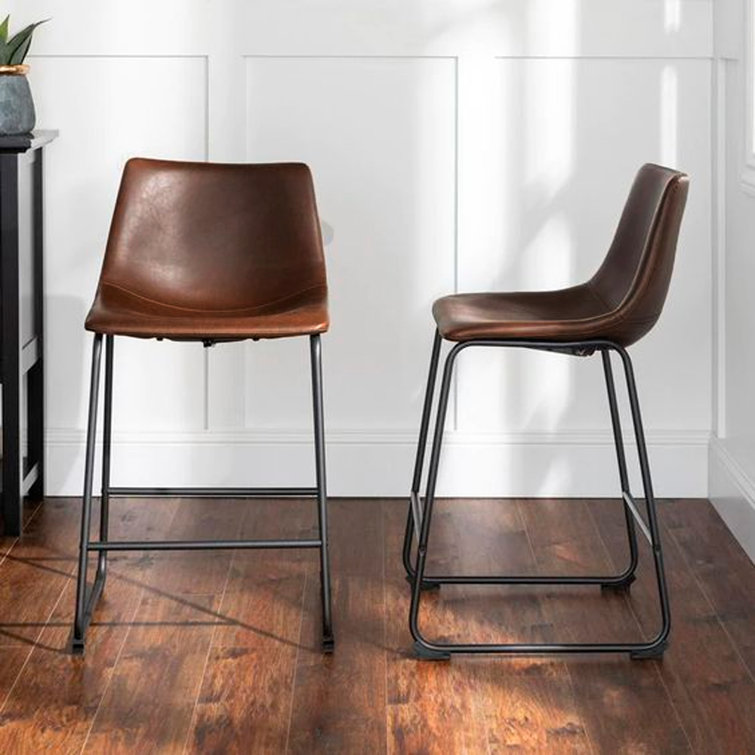 Modern 26" Brown Faux Leather Counter Stool with Metal Legs