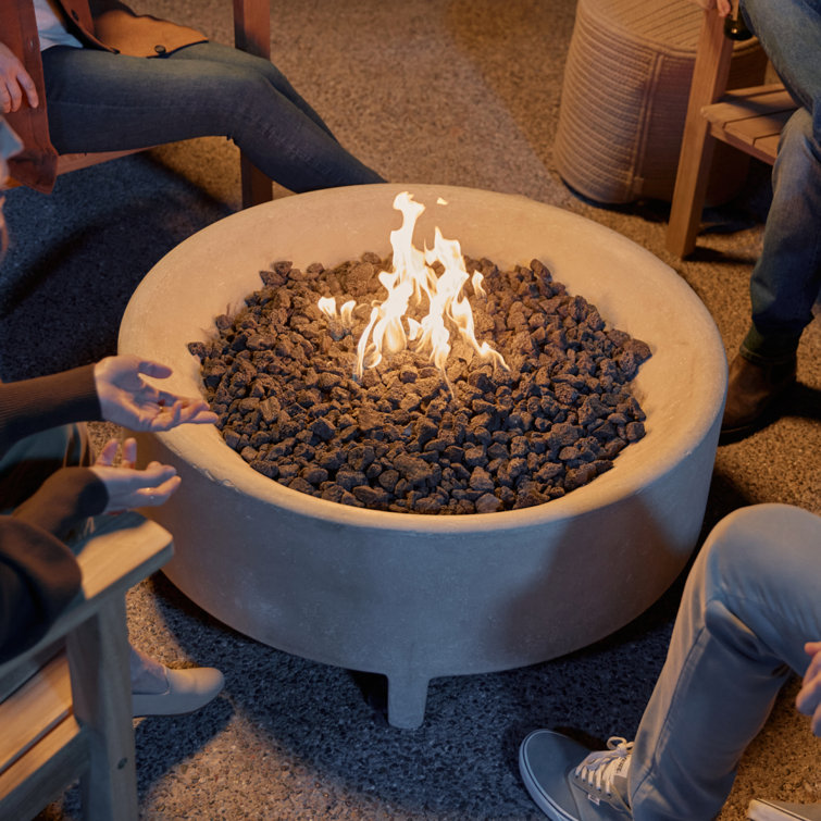 Round Stone Gas Fire Pit Table with Teak Lid