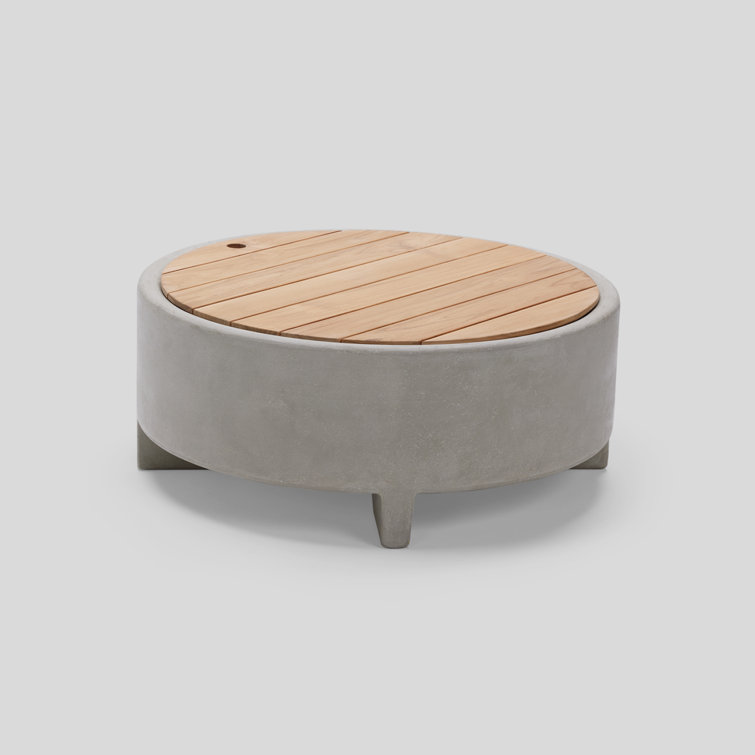 Round Stone Gas Fire Pit Table with Teak Lid