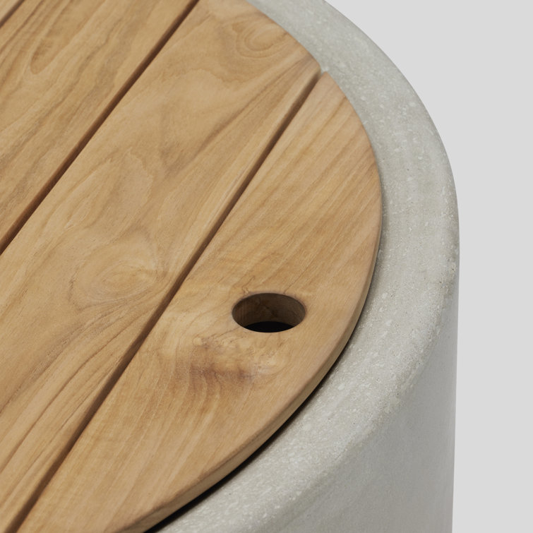 Round Stone Gas Fire Pit Table with Teak Lid