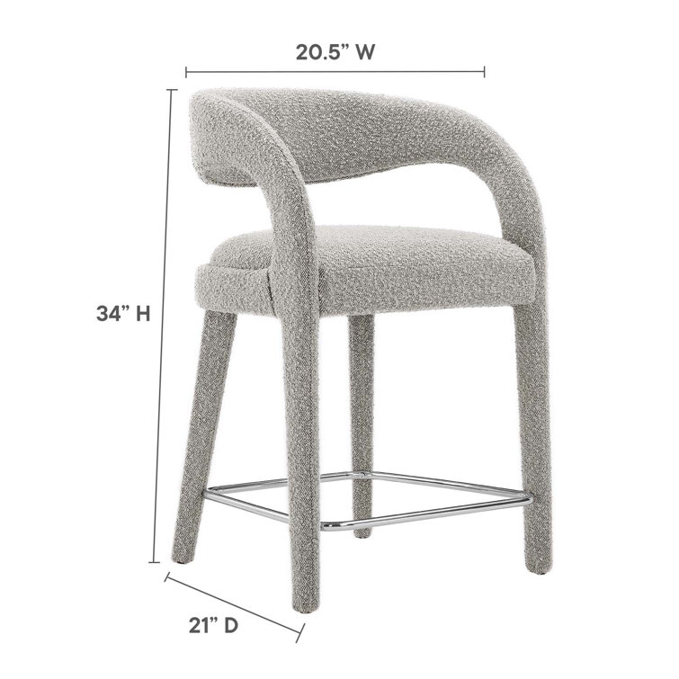 Taupe Silver Boucle Upholstered Counter Stools with Metal Legs, Set of 2
