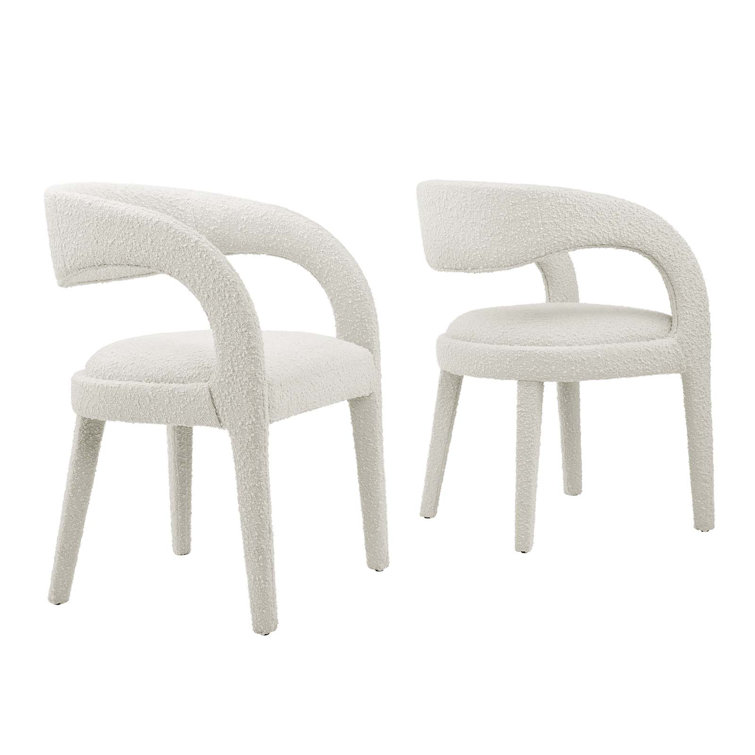 Ivory Boucle Upholstered Low Back Dining Chair Set