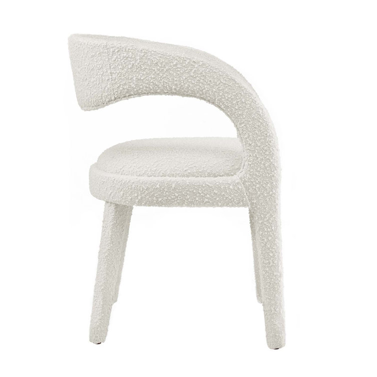 Ivory Boucle Upholstered Low Back Dining Chair Set
