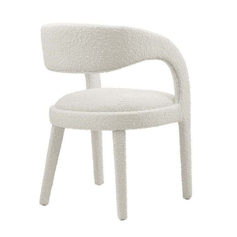 Ivory Boucle Upholstered Low Back Dining Chair Set