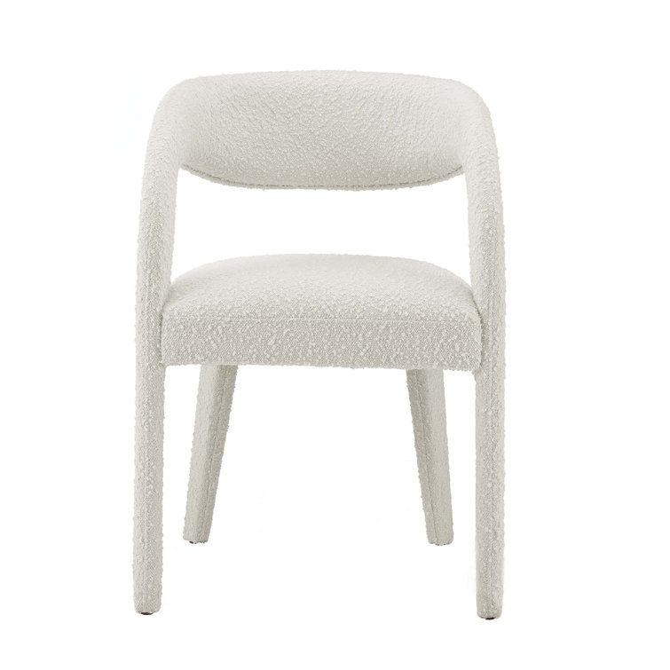 Ivory Boucle Upholstered Low Back Dining Chair Set