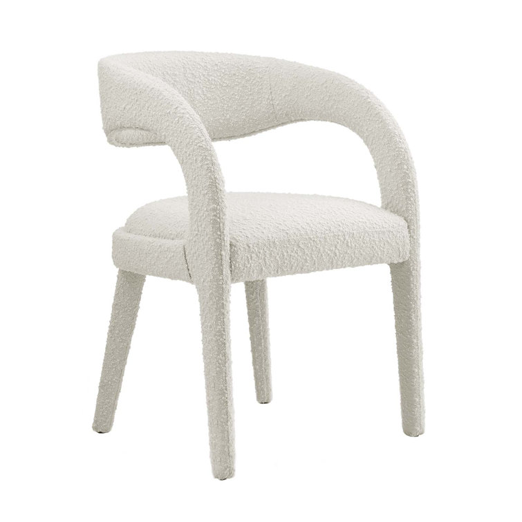 Ivory Boucle Upholstered Low Back Dining Chair Set