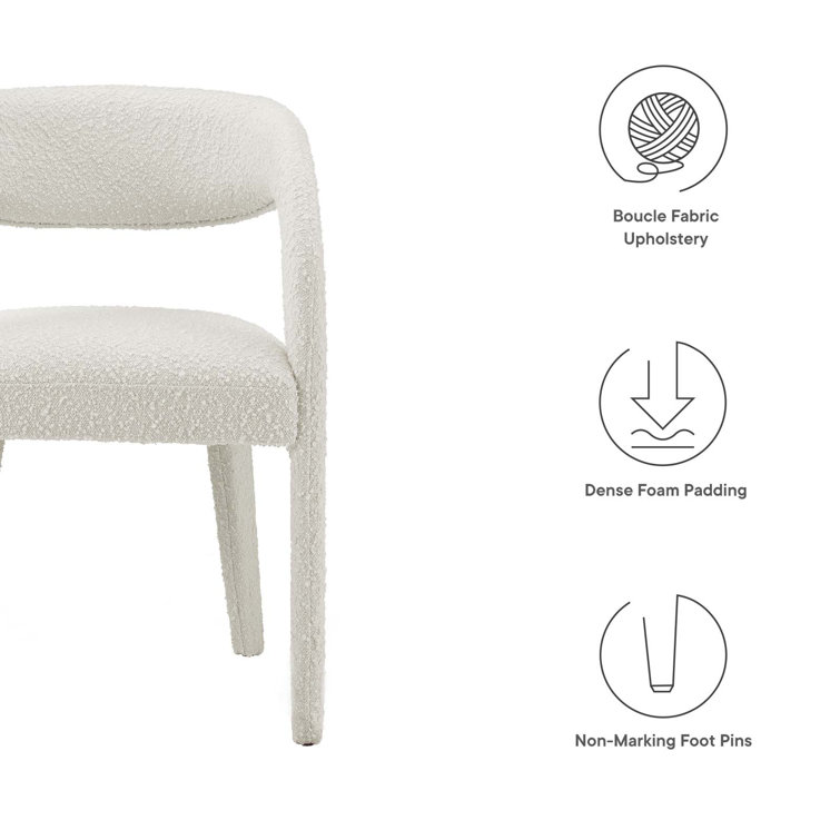 Ivory Boucle Upholstered Low Back Dining Chair Set
