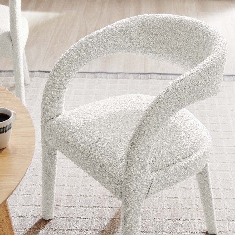 Ivory Boucle Upholstered Low Back Dining Chair Set