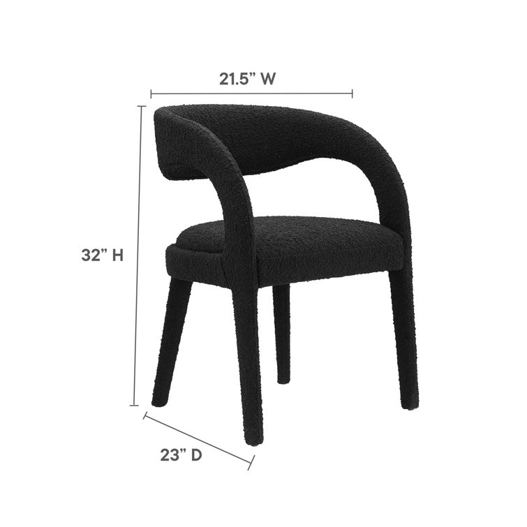 Black Boucle Upholstered Dining Chair Set with Curved Backrest