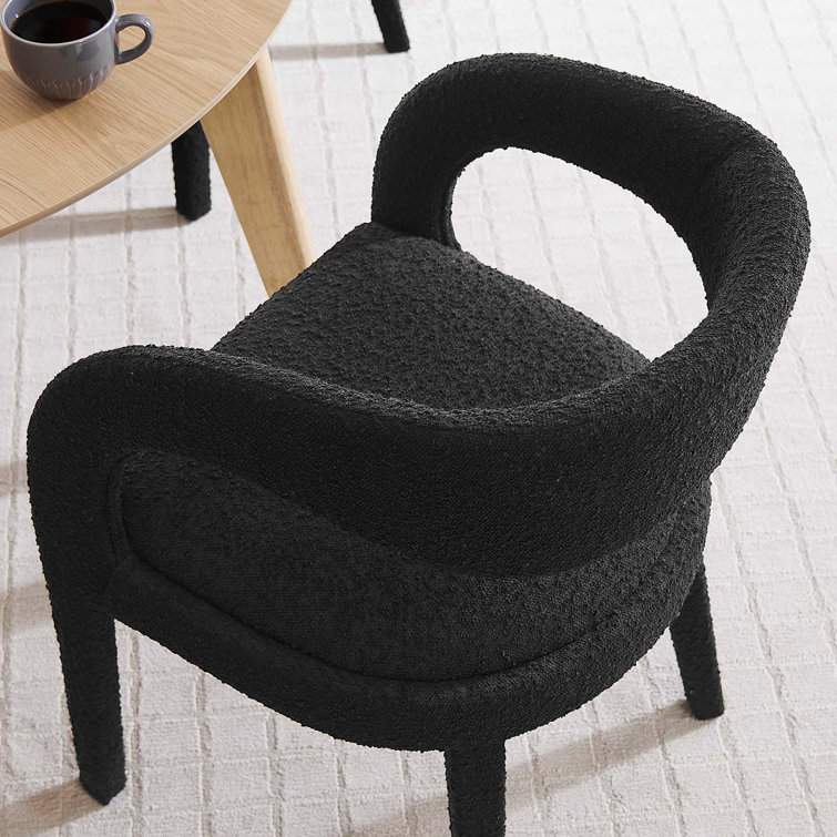 Black Boucle Upholstered Dining Chair Set with Curved Backrest