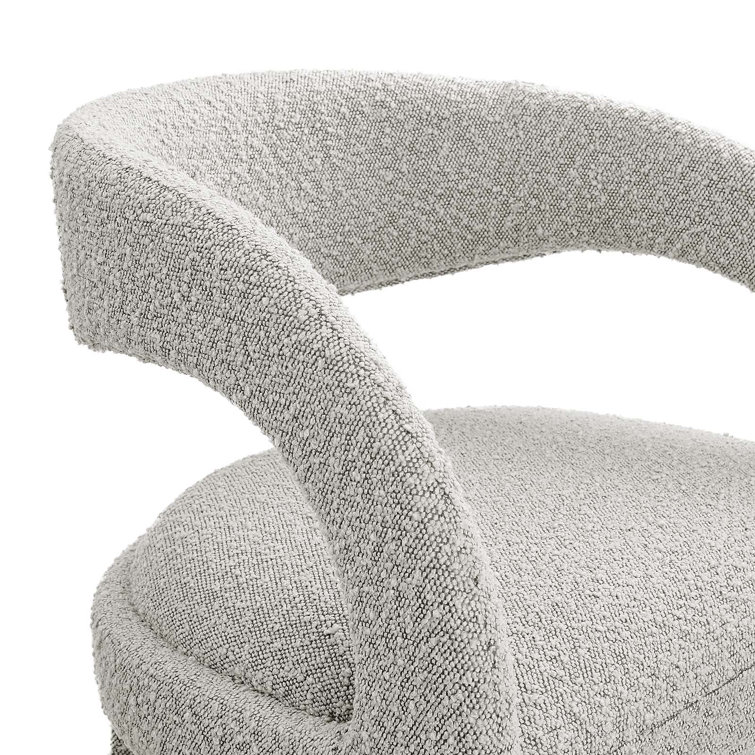 Taupe Silver Boucle Upholstered Bar Stools with Metal Legs, Set of Two