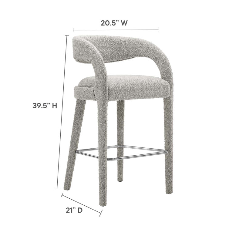 Taupe Silver Boucle Upholstered Bar Stools with Metal Legs, Set of Two