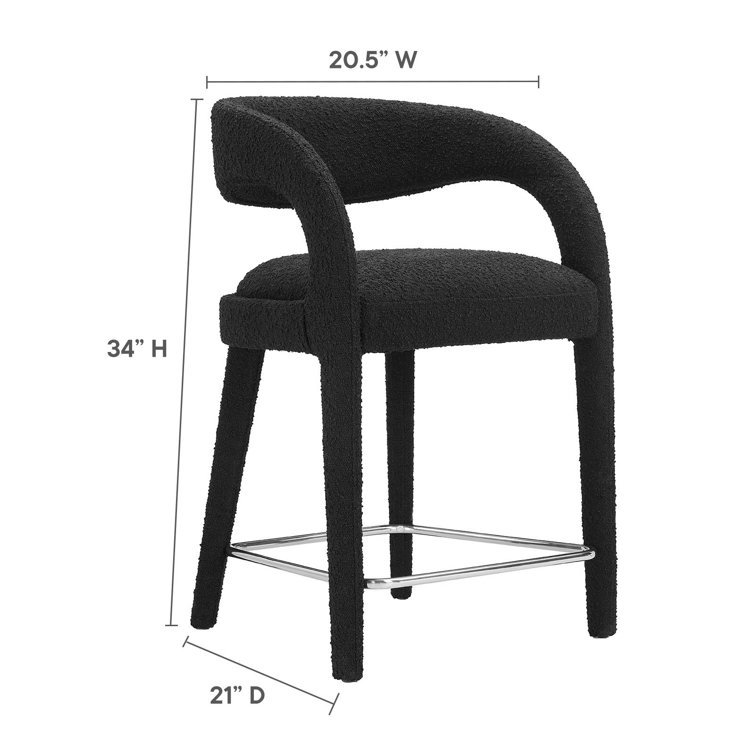 Black Boucle Upholstered Counter Stools with Metal Legs, Set of 2
