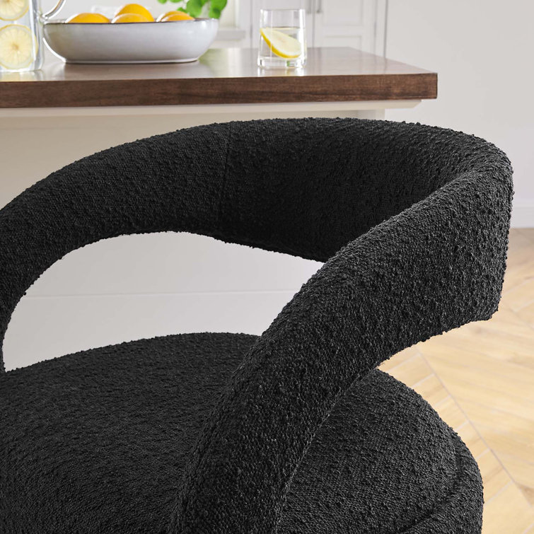 Black Boucle Upholstered Counter Stools with Metal Legs, Set of 2