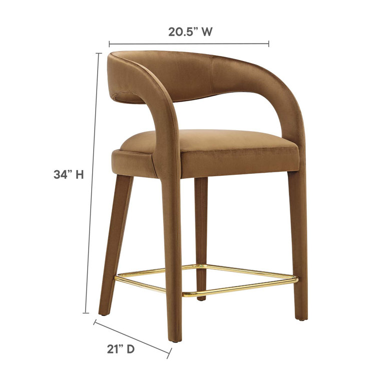 Ivory Gold Velvet Upholstered Counter Stools with Metal Footrest, Set of Two