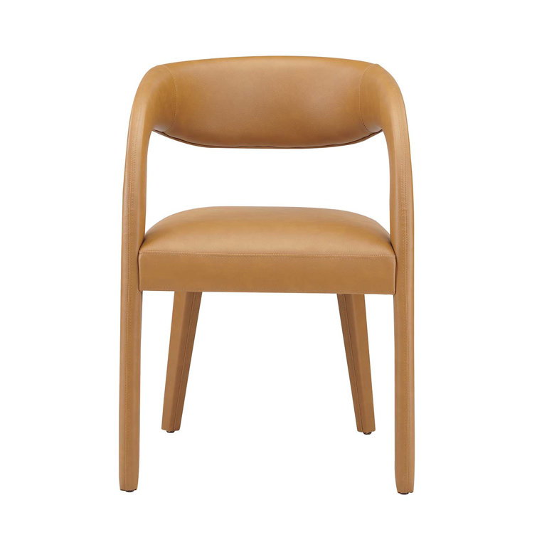 Tan Vegan Leather Low Arm Chair with Wood Legs