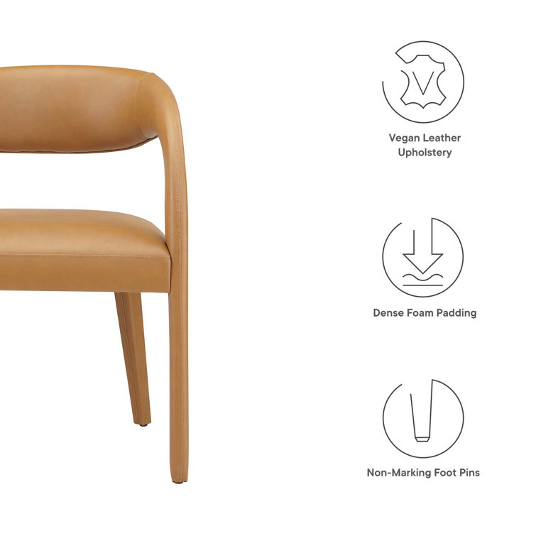 Tan Vegan Leather Low Arm Chair with Wood Legs