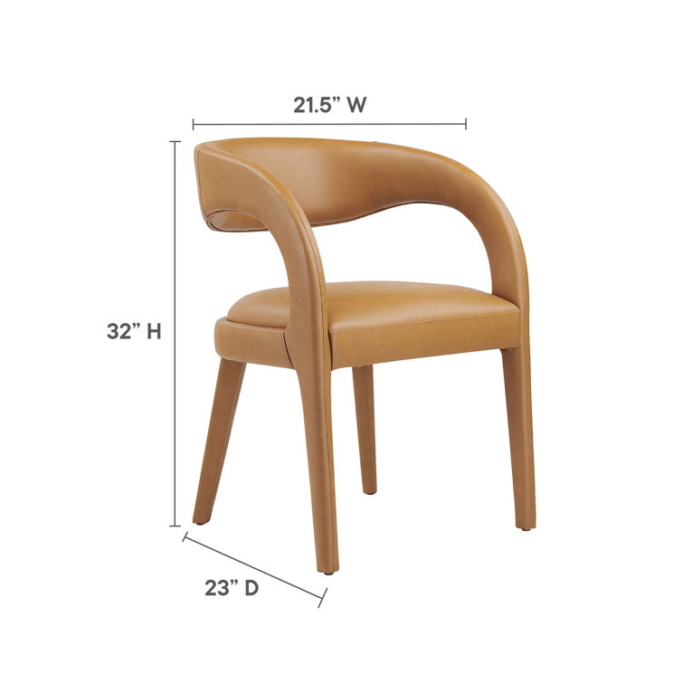 Tan Vegan Leather Low Arm Chair with Wood Legs