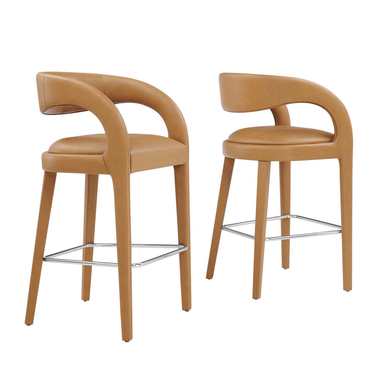 Taupe Silver Boucle Upholstered Bar Stools with Metal Legs, Set of Two