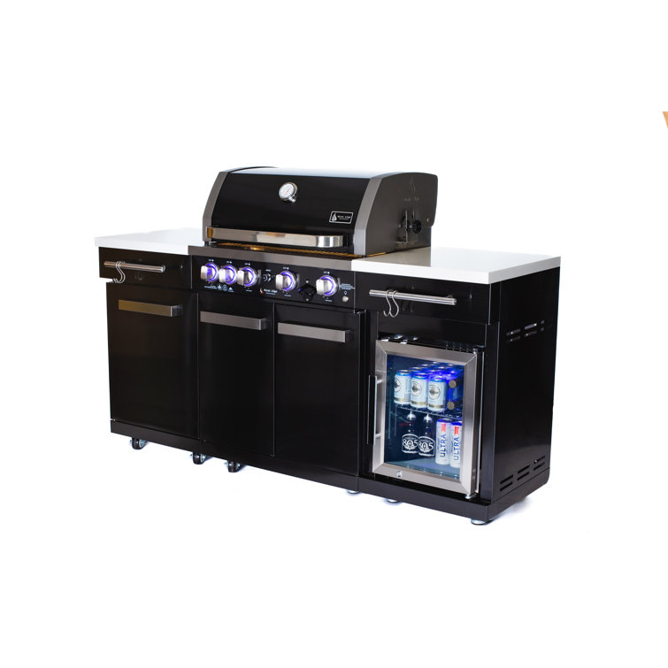 Mont Alpi Black Stainless Steel 5-Burner Outdoor Kitchen Island Grill with Rotisserie