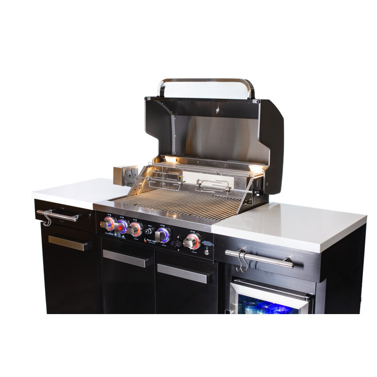 Mont Alpi Black Stainless Steel 5-Burner Outdoor Kitchen Island Grill with Rotisserie