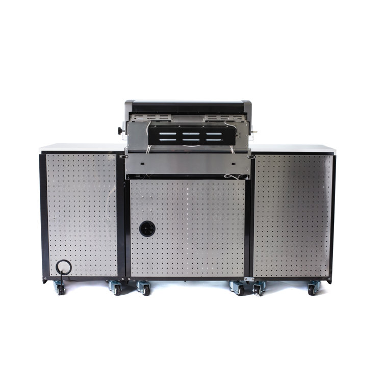 Mont Alpi Black Stainless Steel 5-Burner Outdoor Kitchen Island Grill with Rotisserie