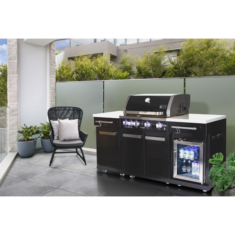Mont Alpi Black Stainless Steel 5-Burner Outdoor Kitchen Island Grill with Rotisserie