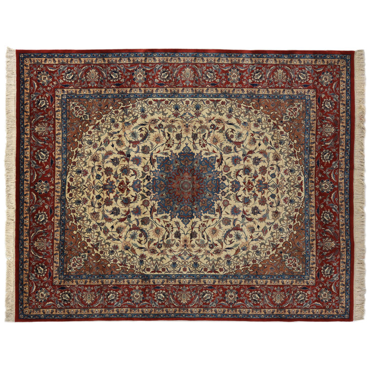 Handmade Red and Beige Wool Medallion Rectangular Area Rug