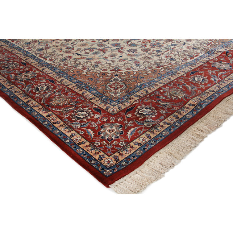Handmade Red and Beige Wool Medallion Rectangular Area Rug