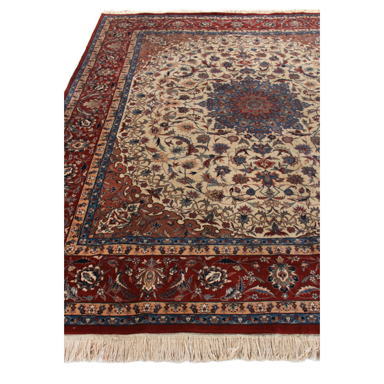 Handmade Red and Beige Wool Medallion Rectangular Area Rug