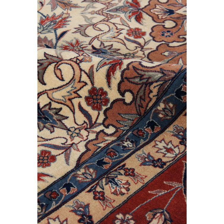 Handmade Red and Beige Wool Medallion Rectangular Area Rug