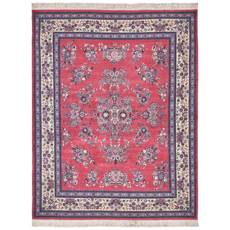 Handmade Pink Floral Wool Rectangular Area Rug 8'4" x 10'2"