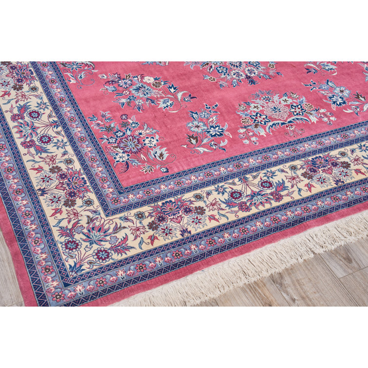 Handmade Pink Floral Wool Rectangular Area Rug 8'4" x 10'2"