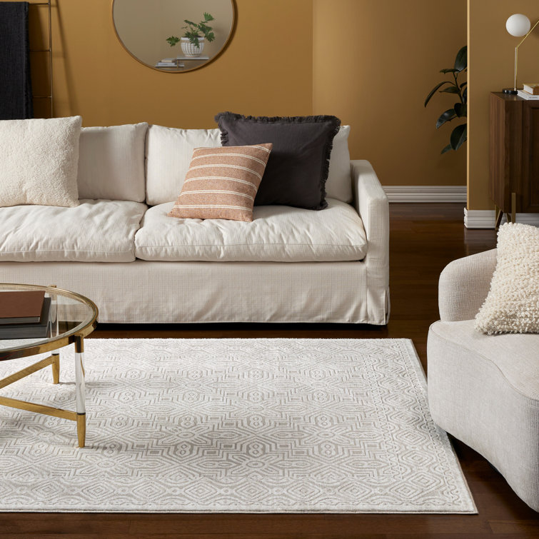Ivory Medallion High-Low Texture Synthetic Area Rug