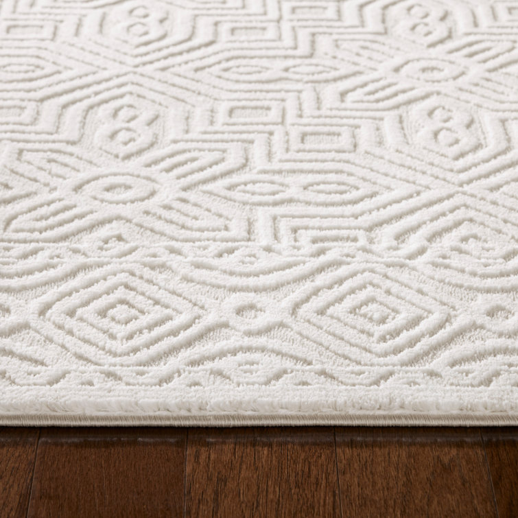 Ivory Medallion High-Low Texture Synthetic Area Rug