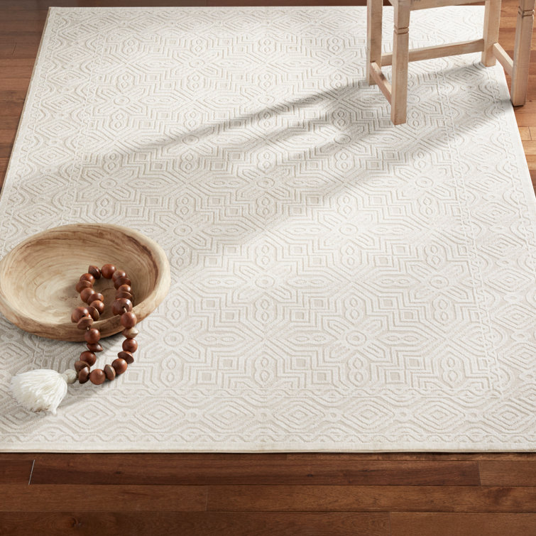 Ivory Medallion High-Low Texture Synthetic Area Rug