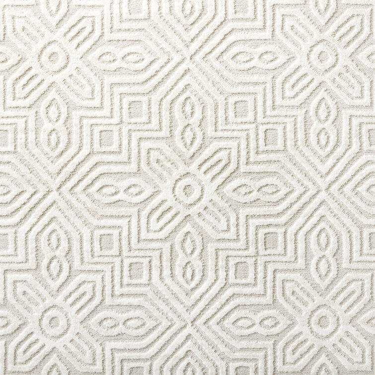 Ivory Medallion High-Low Texture Synthetic Area Rug