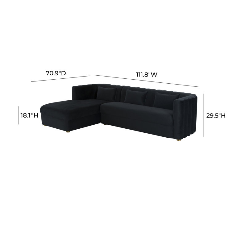 Callie Black Velvet Scalloped Tufted L-Sectional with Pine Frame