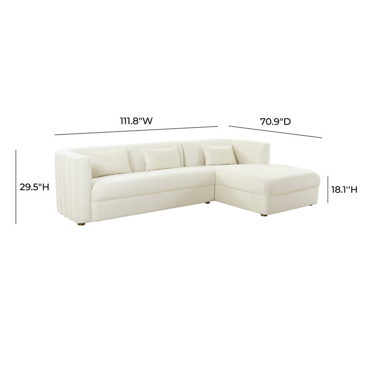 Callie Cream Velvet Curved Sectional Sofa with Scalloped Tufted Back