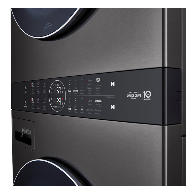 Black Steel 27" Smart Gas Washer and Dryer Set with LED Display