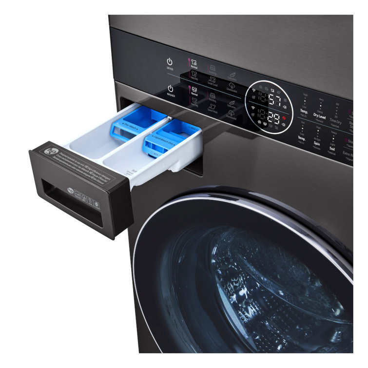 Black Steel 27" Smart Gas Washer and Dryer Set with LED Display