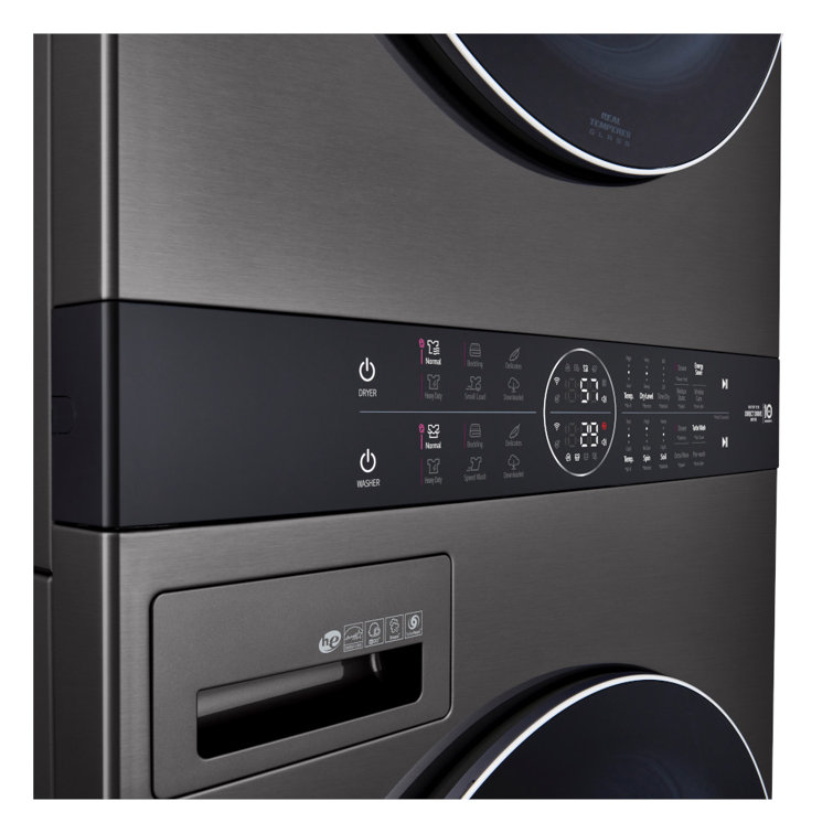 Black Steel 27" Smart Gas Washer and Dryer Set with LED Display