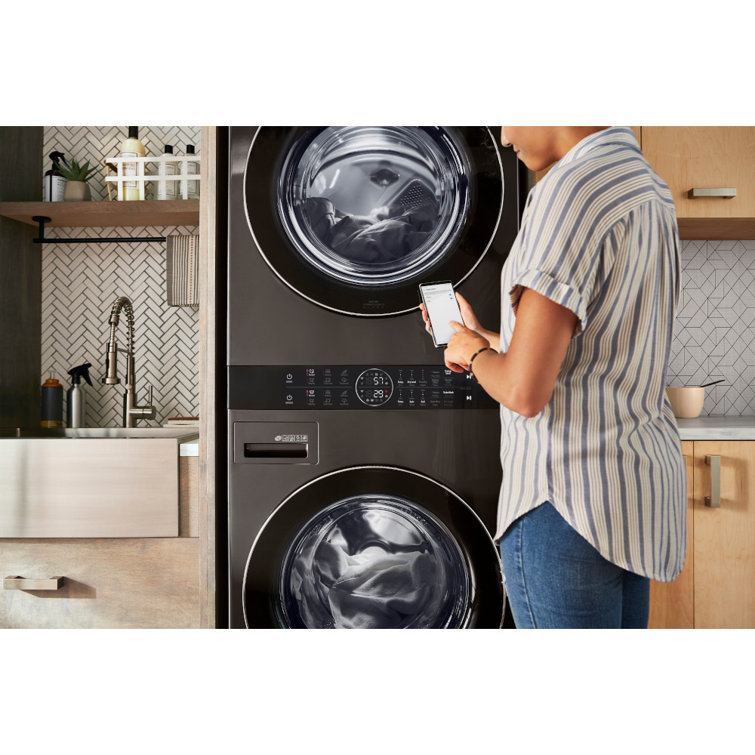 Black Steel 27" Smart Gas Washer and Dryer Set with LED Display