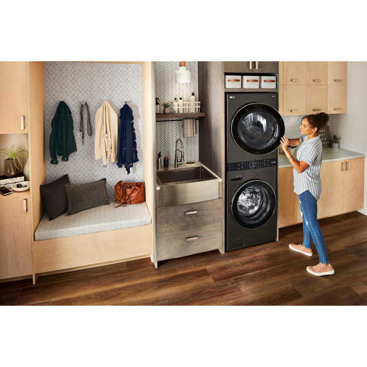 Black Steel 27" Smart Gas Washer and Dryer Set with LED Display