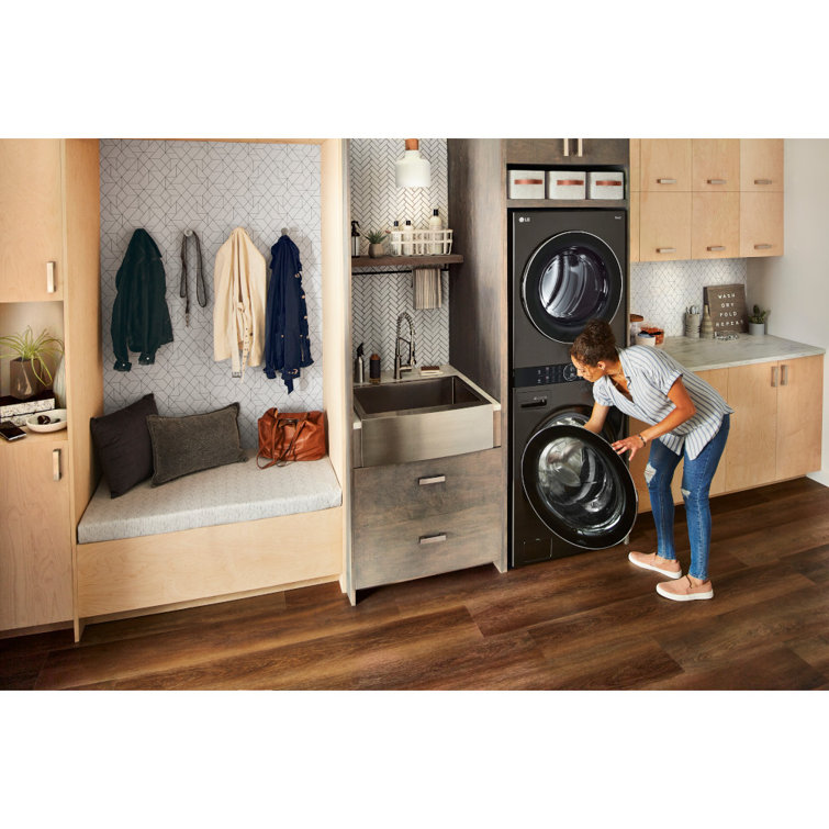 Black Steel 27" Smart Gas Washer and Dryer Set with LED Display
