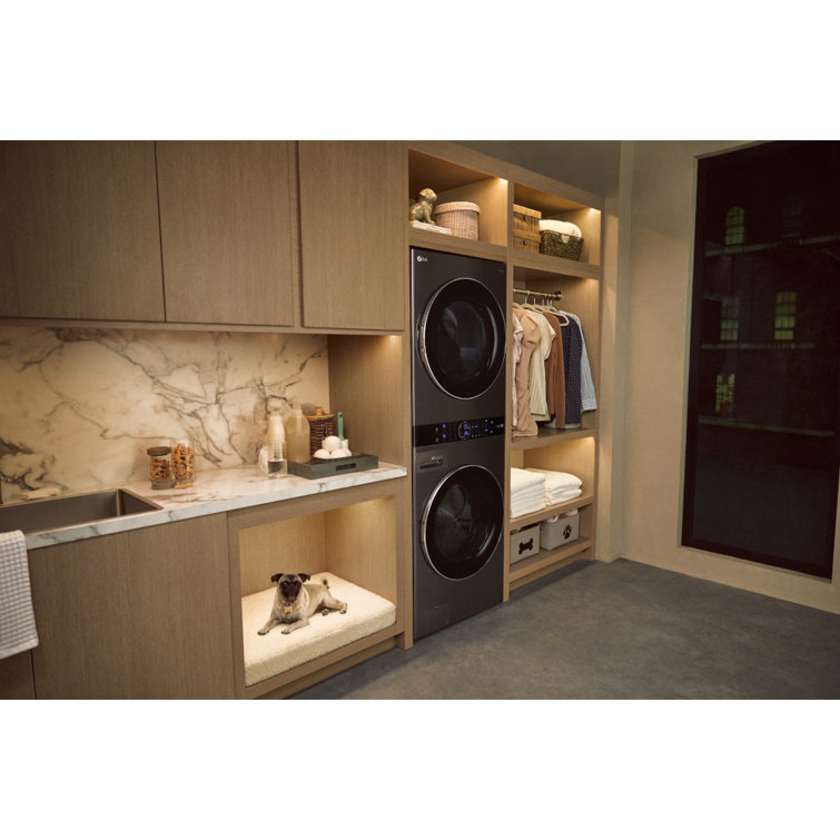 Black Steel 27" Smart Gas Washer and Dryer Set with LED Display