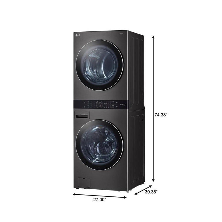 Black Steel 27" Smart Gas Washer and Dryer Set with LED Display