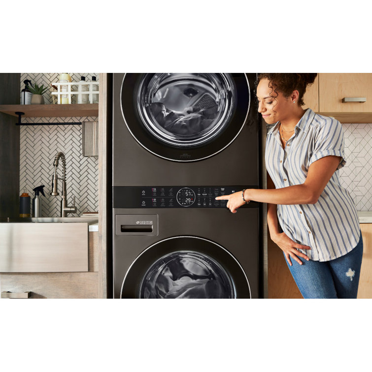 Black Steel 27" Smart Gas Washer and Dryer Set with LED Display